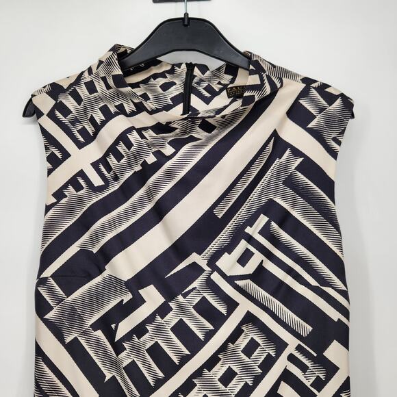 Pauw Amsterdam Cream & Black Silk Geo Print Mock Neck Mod Shift Dress Women 1 Sm - Picture 3 of 6